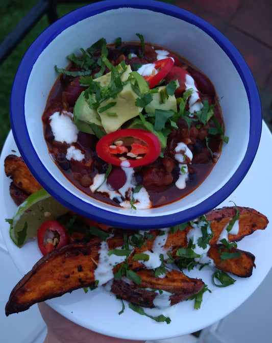 Veggie Chilli with Sweet Potato Wedges